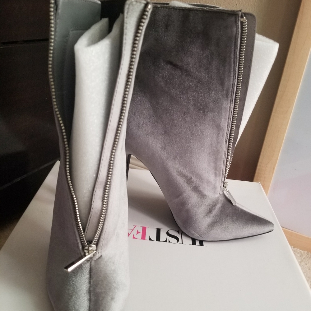 Silver velvet heels/ booties